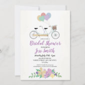 水彩タンデムブライダルシャワーパーティーフラワーズバイク 招待状 (正面)