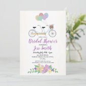 水彩タンデムブライダルシャワーパーティーフラワーズバイク 招待状 (スタンド正面)