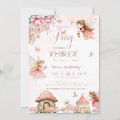 水彩タンポポの妖精 3歳の誕生日　森の世界 招待状 (正面)