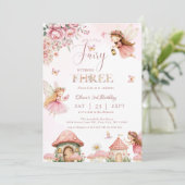 水彩タンポポの妖精 3歳の誕生日　森の世界 招待状 (スタンド正面)