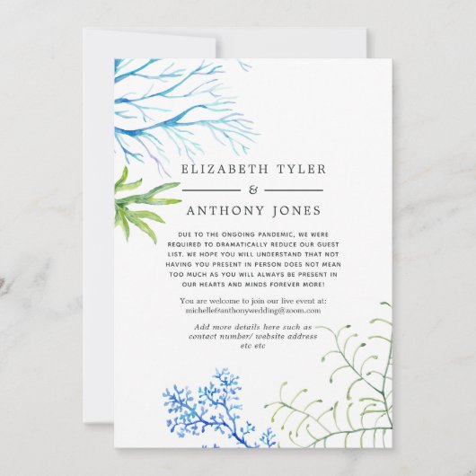 水彩タンポポウェディング 縮小されたゲストリスト 案内状 (正面)