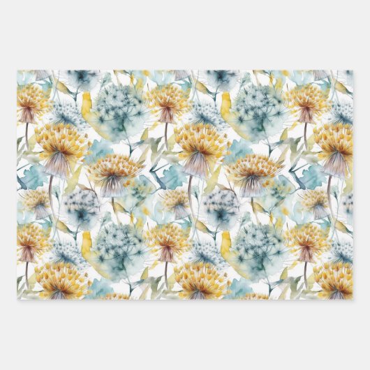 水彩タンポポ秋のフローラプレゼント ラッピングペーパーシート (正面)