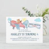 水彩タンポポ飛行機で飛び去る誕生日 招待状 (スタンド正面)