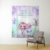水彩ターコイズとパープルマーメイド誕生日 タペストリー (インサイチュ)