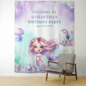 水彩ターコイズとパープルマーメイド誕生日 タペストリー (インサイチュ)