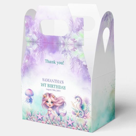水彩ターコイズとパープルマーメイド誕生日 フェイバーボックス (オープン)
