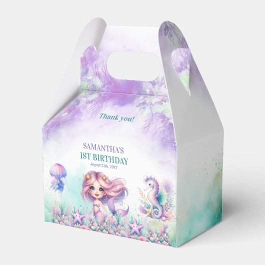 水彩ターコイズとパープルマーメイド誕生日 フェイバーボックス (正面サイド)