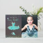 水彩ターコイズのチュチュダンス発表会 招待状 (スタンド正面)