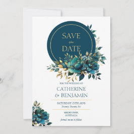 水彩ターコイズの花 Save The Date カード