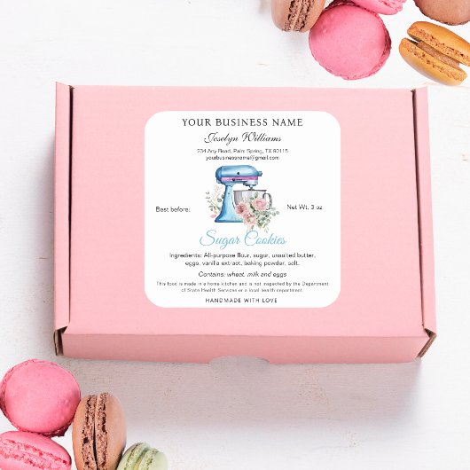 水彩ターコイズコテージ法食品ベーカリーラベル スクエアシール