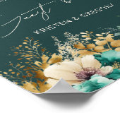 水彩ターコイズゴールドの結婚式ゲストブックポスター ポスター (角)