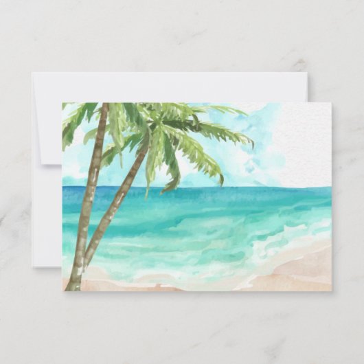 水彩ターコイズサンディビーチ結婚式RSVPカード サンキューカード (裏面)