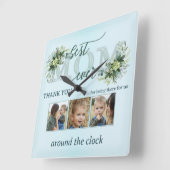 水彩ターコイズティール（緑がかった色）葉Mom写真 スクエア壁時計 (傾斜)