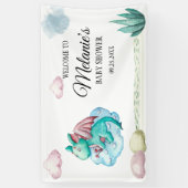 水彩ターコイズドラゴンの雲の赤ちゃんシャワー 横断幕 (縦)