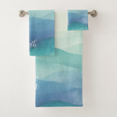 水彩ターコイズネイビーグラデーションブルーウォーター色 バスタオルセット (インサイチュ)