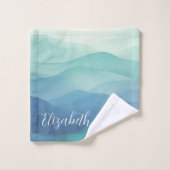 水彩ターコイズネイビーグラデーションブルーウォーター色 バスタオルセット (ウォッシュタオル)