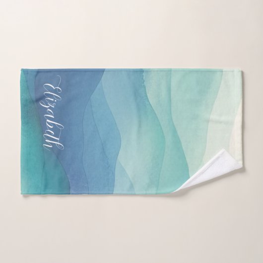 水彩ターコイズネイビーグラデーションブルーウォーター色 バスタオルセット (ハンドタオル)