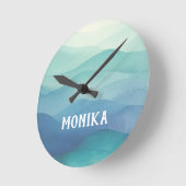 水彩ターコイズネイビーブルーグラデーションレイヤ ラウンド壁時計 (傾斜)