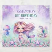 水彩ターコイズパープルマーメイド1歳の誕生日 ビールラベル (シングルラベル)