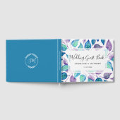 水彩ターコイズパープ色彩の鮮やかル葉結婚 ゲストブック (全面)