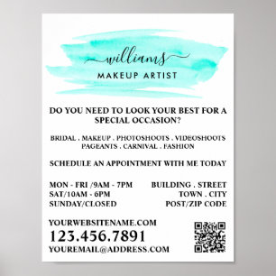 水彩ターコイズブラシストロークメイクアップアーティスト ポスター