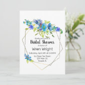 水彩ターコイズブルーパープルフローラ金ゴールドフレーム 招待状 (スタンド正面)