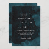水彩ターコイズ及び黒結婚式招待状 招待状 (正面/裏面)