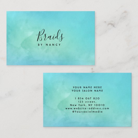 水彩ターコイズ名刺 名刺 (正面/裏面)