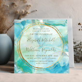 水彩ターコイズ宝石 |金ゴールド結婚リングや輪 招待状