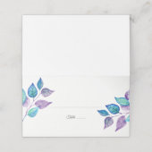 水彩ターコイズ紫結婚葉 プレイスカード (外部開封)