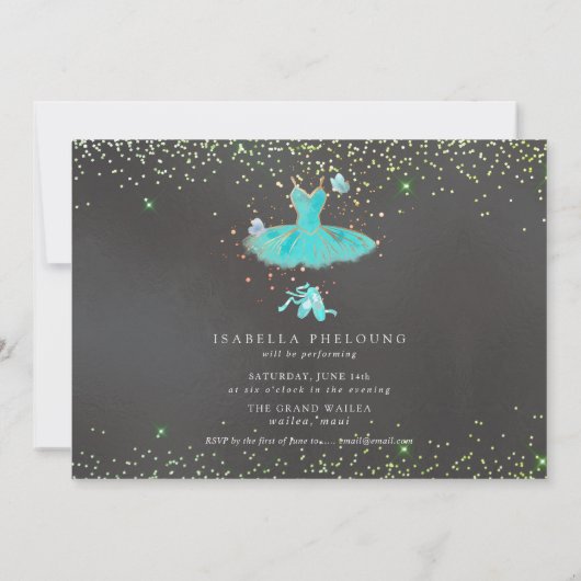 水彩ターコイズ色のチュチュダンス発表会 招待状 (裏面)