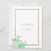 水彩ターコイズ金ゴールドグリッター結婚フローラ 招待状 (裏面)