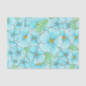 水彩ターコイズ青い花と緑 薄葉紙 (正面)