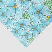 水彩ターコイズ青い花と緑 薄葉紙 (詳細)