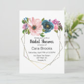 水彩ターコイズ青紫色フローラ金ゴールド枠 招待状 (スタンド正面)