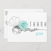 水彩ターコイズ フラワー お葬式 お礼 ポストカード (正面/裏面)