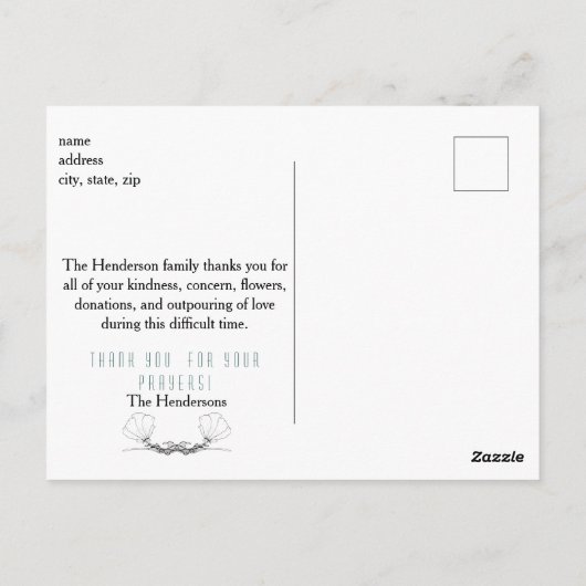 水彩ターコイズ フラワー お葬式 お礼 ポストカード (裏面)