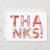 水彩タータンチェック格子柄ピンクオレンジ模様 サンキューカード (正面)