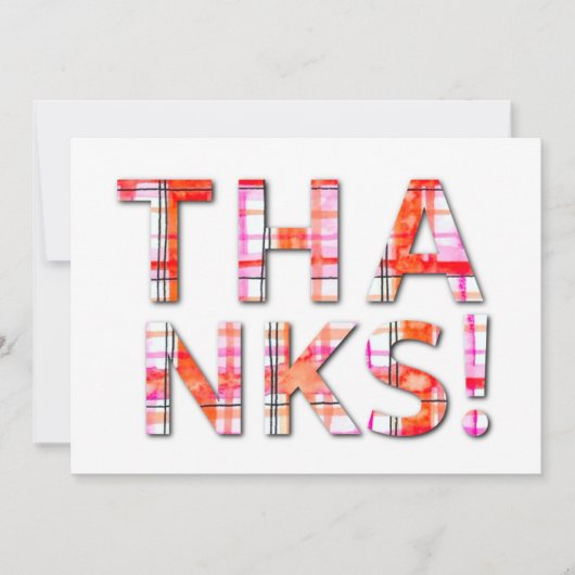 水彩タータンチェック格子柄ピンクオレンジ模様 サンキューカード (正面)