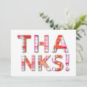 水彩タータンチェック格子柄ピンクオレンジ模様 サンキューカード (スタンド正面)