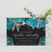 水彩タールグリーンとシルバーのバラ 21歳の誕生日 招待状 (スタンド正面)