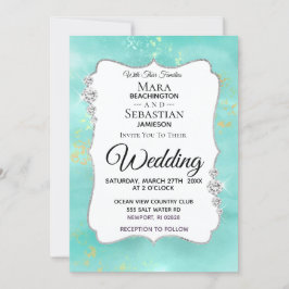 *~*水彩ダイアモンドアクアグリッター結婚ズ 招待状