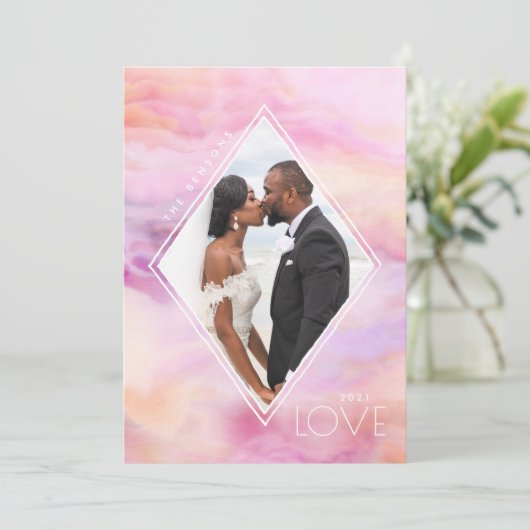 水彩ダイヤモンドピーチピンクパープルアゲート シーズンカード (スタンド正面)