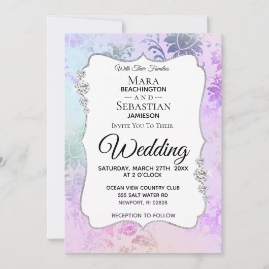 *~* 水彩ダイヤモンド ヴィンテージ モダン ウェディング 招待状 (正面)