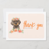 水彩ダシュント&ピーチフラワーズ誕生日 サンキューカード (正面)