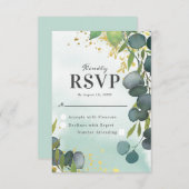 水彩ダスティグリーン金ゴールド結婚式RSVP 出欠カード (正面/裏面)