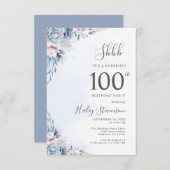 水彩ダスティブルーサプライズ100誕生日 招待状 (正面/裏面)