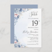 水彩ダスティブルーサプライズ19thバースデーパーティー 招待状 (正面/裏面)