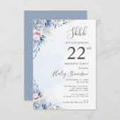 水彩ダスティブルーサプライズ22ndバースデーパーティー 招待状 (正面/裏面)
