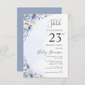 水彩ダスティブルーサプライズ23rd誕生日パーティー 招待状 (正面/裏面)